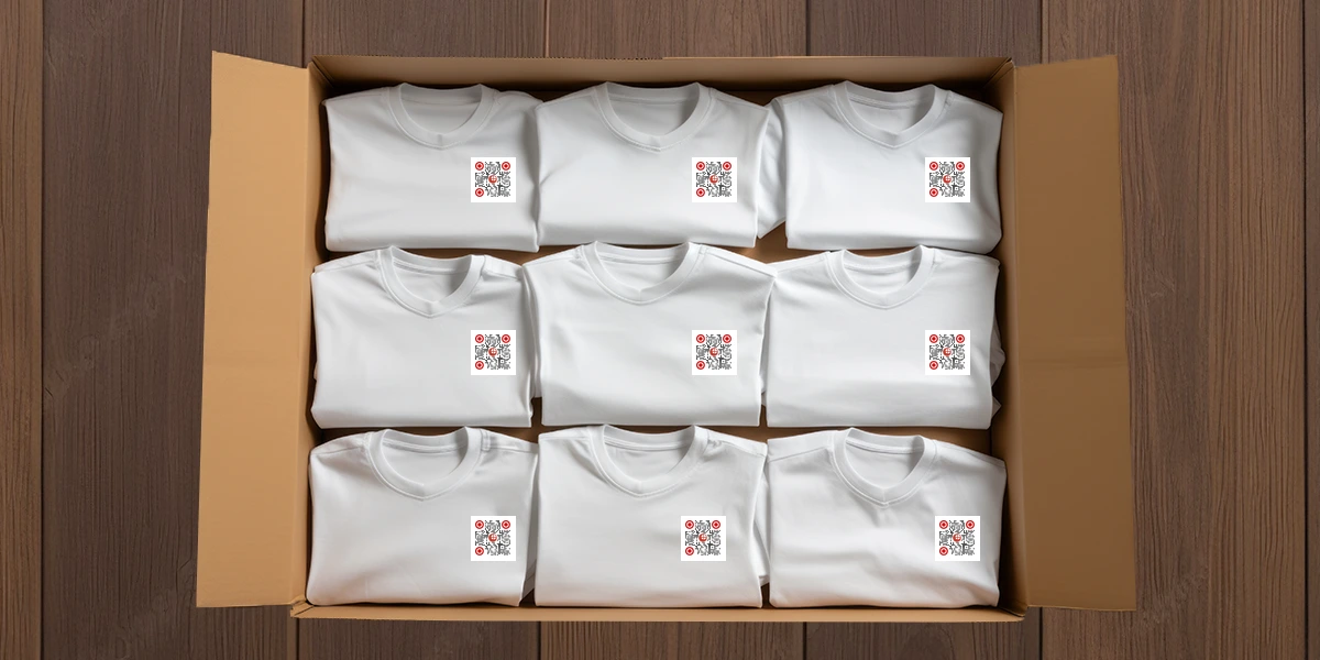QR Codes for Marketing Ideas: T-shirts with QR Codes in a carton box