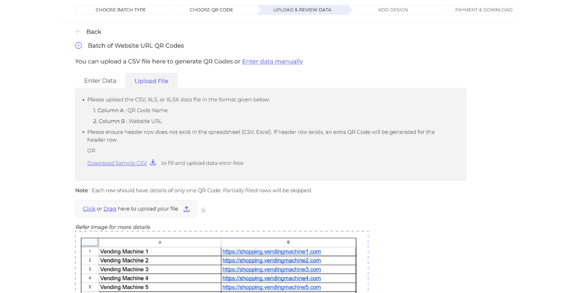 Excel QR Code Generator: Upload Data
